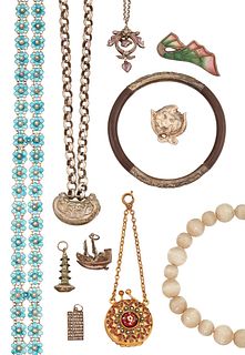 A QUANTITY OF ASIAN JEWELLERY,?to include a two row enamelled flower neckla