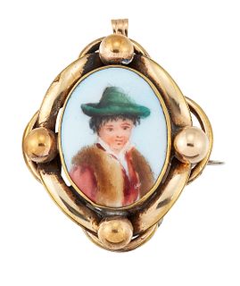 A PORCELAIN PENDANT/BROOCH, the oval porcelain plaque painted with a young 