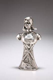 A CONTINENTAL SILVER-PLATED BUST OF A DUTCH GIRL, CIRCA 1900, cast with a w