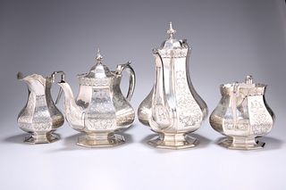 A VICTORIAN SILVER-PLATED FOUR-PIECE TEA AND COFFEE SERVICE, by Elkington &