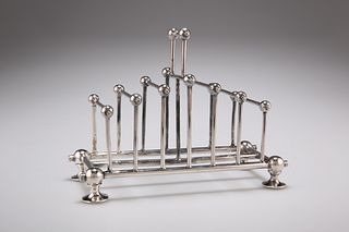 AN AESTHETIC SILVER-PLATED TOAST RACK, IN THE STYLE OF CHRISTOPHER DRESSER,
