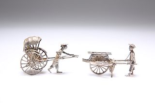 TWO CHINESE SILVER RICKSHAW MODELS, the first by Cumshing, Canton; the seco