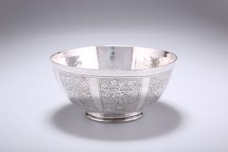A CHINESE SILVER BOWL, probably 18th Century, circular, chased with vignett