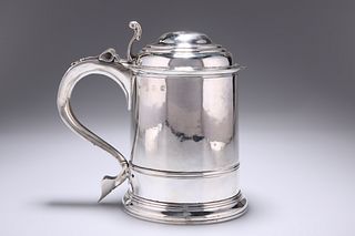 A GEORGE I SILVER LIDDED TANKARD,?by Richard Bayley,?London 1718, tapering 