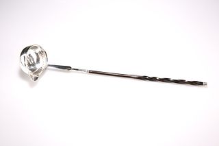 AN 18TH CENTURY SILVER TODDY LADLE, with baleen handle, one indistinct mark
