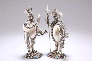 A PAIR OF GERMAN SILVER, NAUTILUS SHELL, JEWELLED AND PASTE SET FIGURES,?im