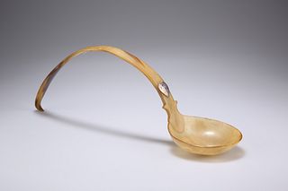 A GEORGE III HORN MARRIAGE LADLE, with applied silver heart engraved C McP 