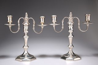A PAIR OF GEORGE VI SILVER TWIN BRANCH CANDLEABRA, by Vander & Hedges Londo