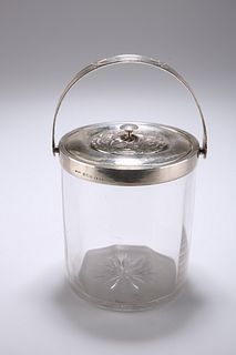 A RARE SILVER-MOUNTED GLASS BISCUIT BARREL,?by Liberty & Co, Birmingham 191