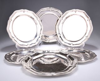 A SET OF SIX SILVER PLATES, of shaped octagonal form with moulded rims, eac
