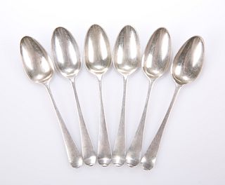 A SET OF SIX LATE 18TH CENTURY SILVER PICTURE-BACK TEASPOONS, chased to the