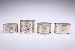 A SMALL COLLECTION OF SILVER NAPKIN RINGS, the first oval,?by?Barker Brothe