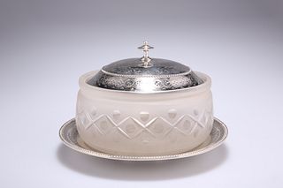 A VICTORIAN SILVER AND FROSTED GLASS BUTTER DISH,?by?Joseph & Edward Bradbu