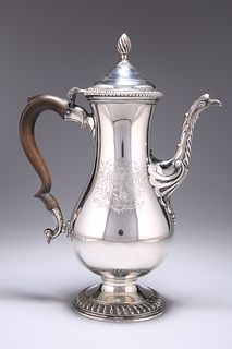 A GEORGE III SILVER COFFEE POT,?London 1764, baluster form, the foot and co