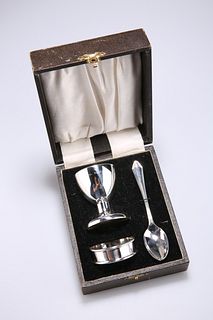 A CASED GEORGE V SILVER CHRISTENING SUITE, by Henry Hobson & Sons London 19