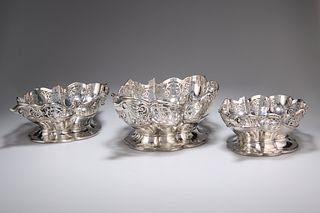 A SUITE OF THREE GEORGE V PIERCED BASKETS, by James Dixon & Sons, Sheffield