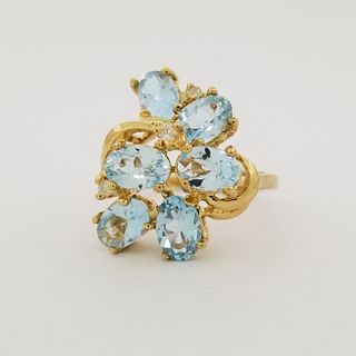 14K Gold & Blue Topaz Multi-Stone Ring