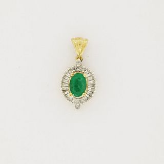 10K Gold Emerald & Diamond Pendant