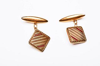 GUILLOUCHE' CUFFLINKS IN YELLOW GOLD AND RUBIES