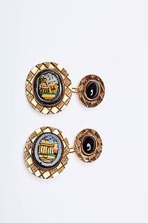 GOLD CUFFLINKS WITH MICROMOSAIC