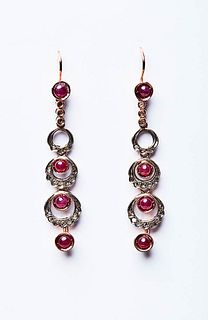 PENDANT EARRINGS WITH CABOCHON RUBIES