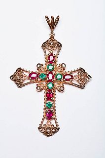 BYZANTINE CROSS WITH RUBIES AND EMERALDS
