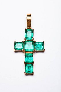 CROSS PENDANT  WITH  COLOMBIAN  EMERALDS