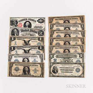 Thirteen Large Size American Banknotes