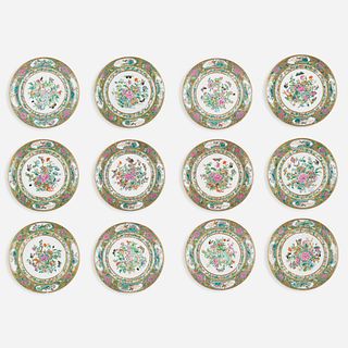 Chinese Export, Famille Rose dinner plates, set of twelve
