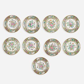 Chinese Export, Famille Rose dessert plates, set of nine