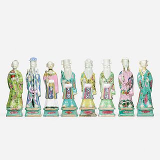 Chinese Export, Famille Rose Immortals, collection of eight