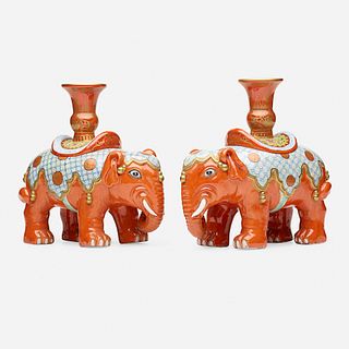 Chinese Export Style, Famille Rose elephant incense holders, pair