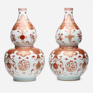 Chinese Export, Iron-Red double gourd vases, pair