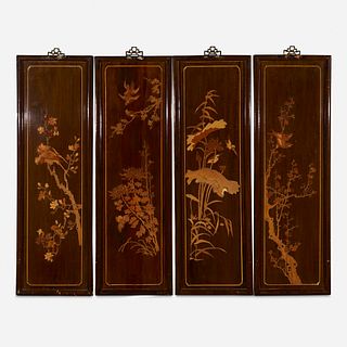 Chinese, inlaid panels, pair