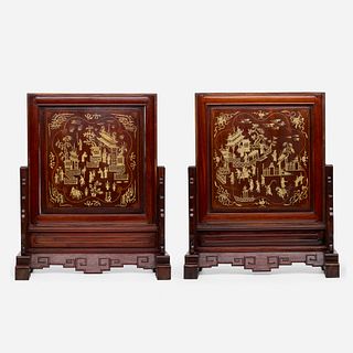 Chinese Export, 'Landscape' table screens, pair