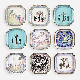 Chinese, Canton enamel dishes, collection of nine