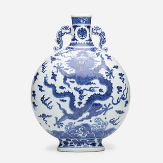 Chinese, Blue and White 'Dragon' moonflask