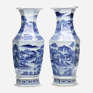 Chinese, Blue and White floor vases, pair