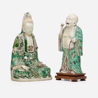 Chinese, Famille Verte Putai (Happy Buddha) and Guanyin