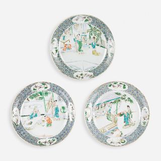 Chinese, Famille Verte dishes, set of three