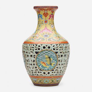 Chinese, Famille Rose reticulated vase
