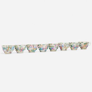 Chinese, Canton Rose teacups, set of eight