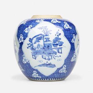 Chinese, Blue and White '100 Antiques' ginger jar