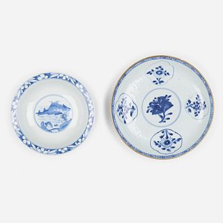 Chinese, Blue and White shallow bowls, set of two