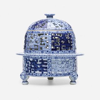 Chinese, Blue and White reticulated censer and cover