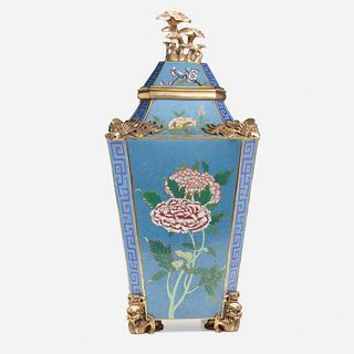 Chinese, Rare and Large cloisonne enamel 'Peony' vase and cover