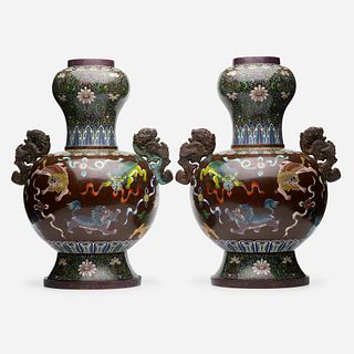 Chinese, Large cloisonne enamel vases, pair