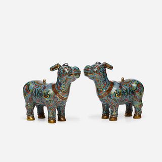 Chinese, cloisonne enamel mythical beasts, pair