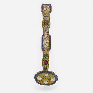 Chinese, yellow-ground cloisonne enamel hardstone inlay ruyi scepter