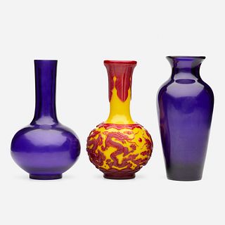 Chinese, Peking glass vases, collection of three